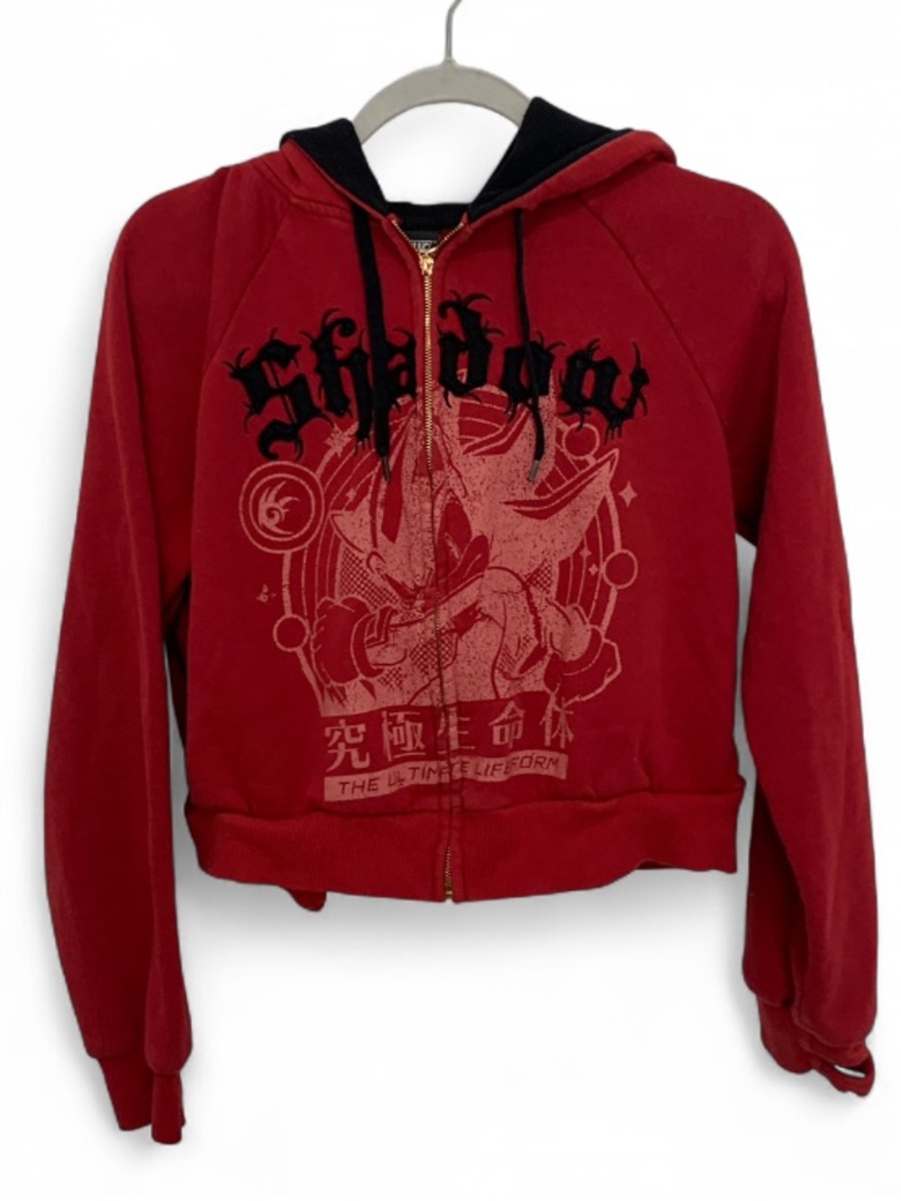 Hot Topic Sonic the Hedgehog Shadow Red Zip-Up Cropped Hoodie Sweatshirt